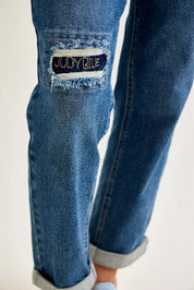 Judy Blue Mid Rise Boyfriend Embroidered Repair Patch Jeans