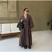 Lace Patchwork Hollow Out Long Lantern Sleeve Dress