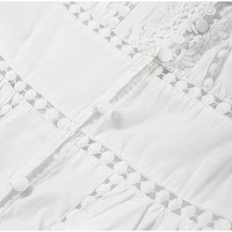 Lace Patchwork Hollow Out Long Lantern Sleeve Dress