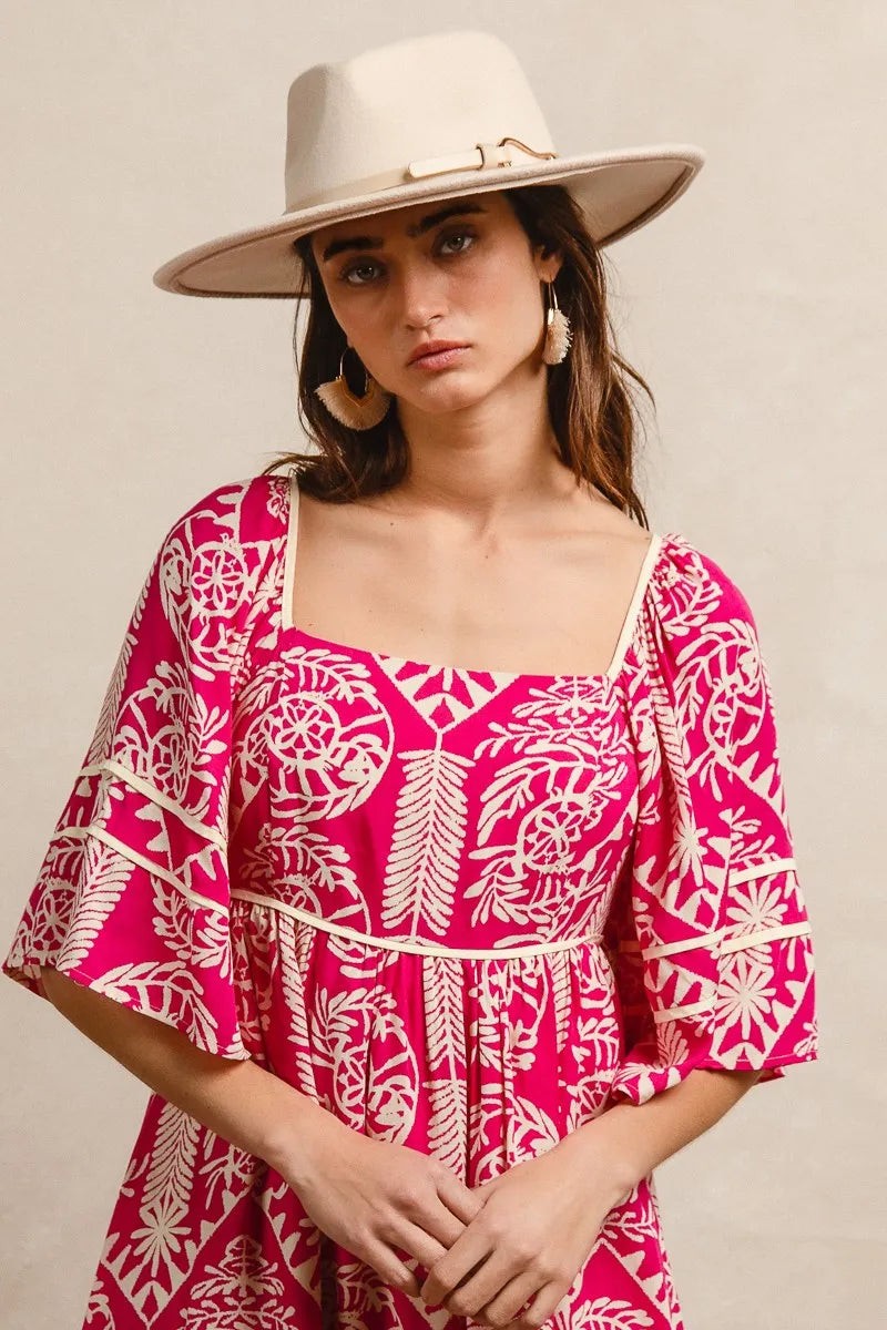 BiBi Aztec Woven Printed Contrast Binding Dress
