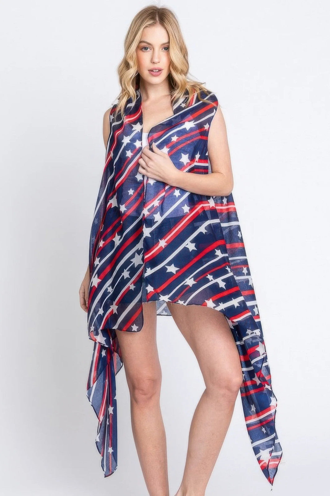 Diagonal Stripes And Stars Print Vest