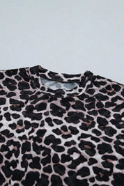 Leopard Print Sheer Mesh Short Sleeve Top