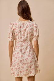 SO ME Floral Lace Trimed Short Sleeves Mini Dress