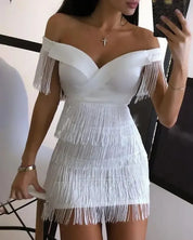 White Fringe Celebrity Runway Party Dress