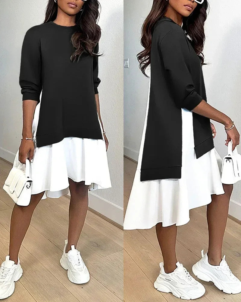 O-Neck Long Sleeve Loose Mini Dress
