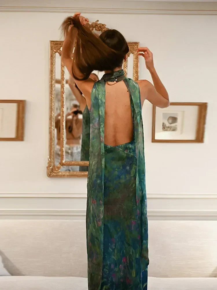 Maxi Dress Backless Sleeveless Lace Up Halter Dresses