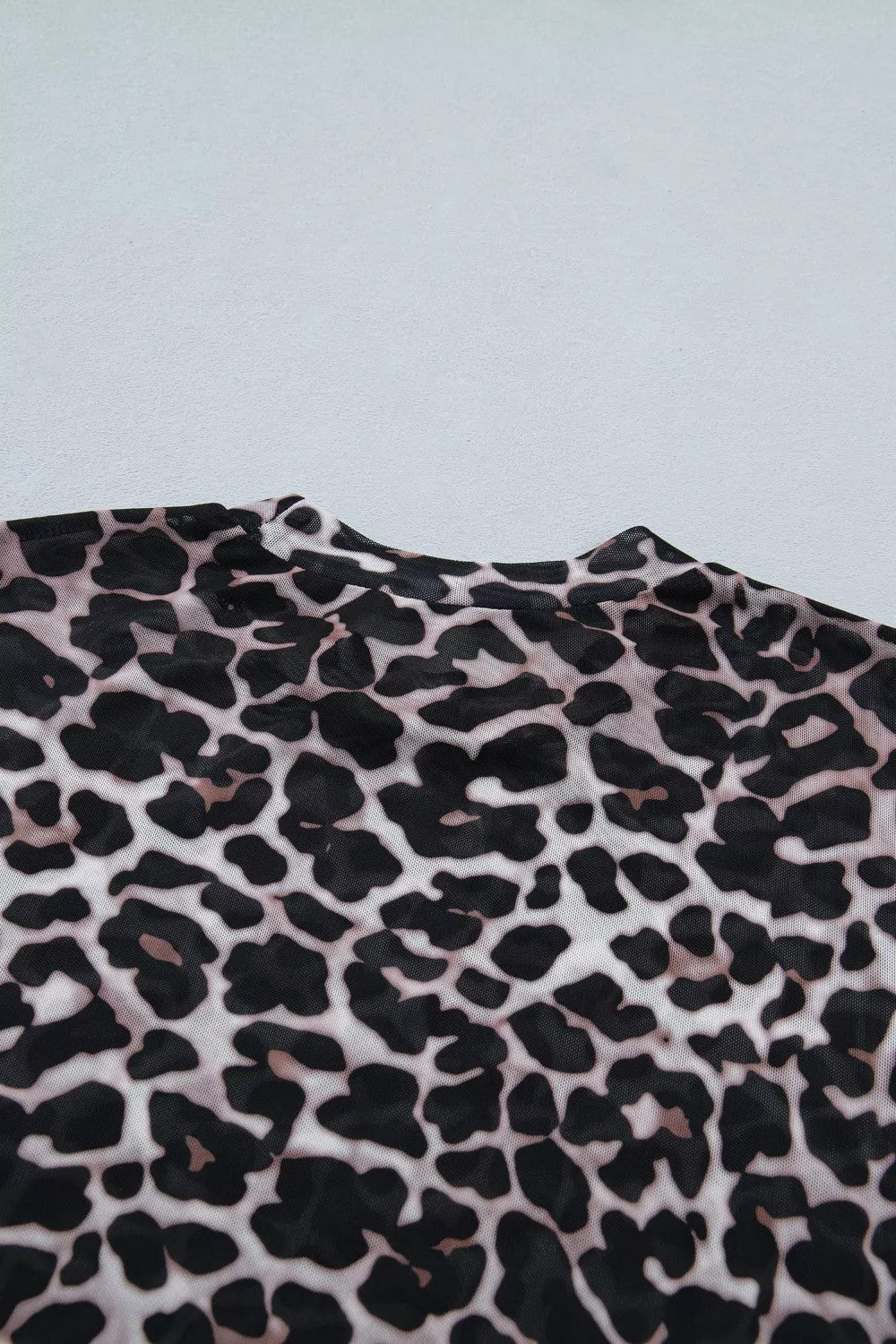 Leopard Print Sheer Mesh Short Sleeve Top