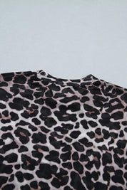 Leopard Print Sheer Mesh Short Sleeve Top