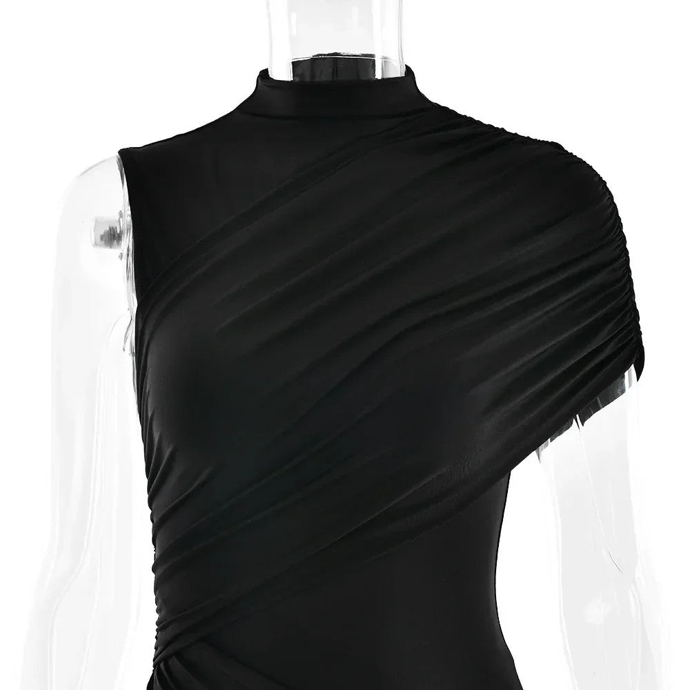 Irregular Pleated Mini Dress | Tassel Hem Streetwear Dress