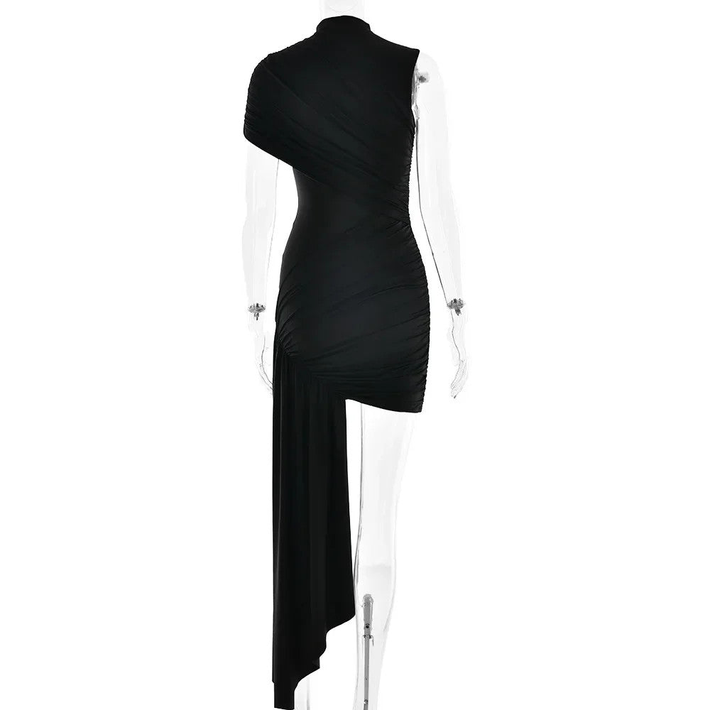 Irregular Pleated Mini Dress | Tassel Hem Streetwear Dress