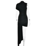 Irregular Pleated Mini Dress | Tassel Hem Streetwear Dress