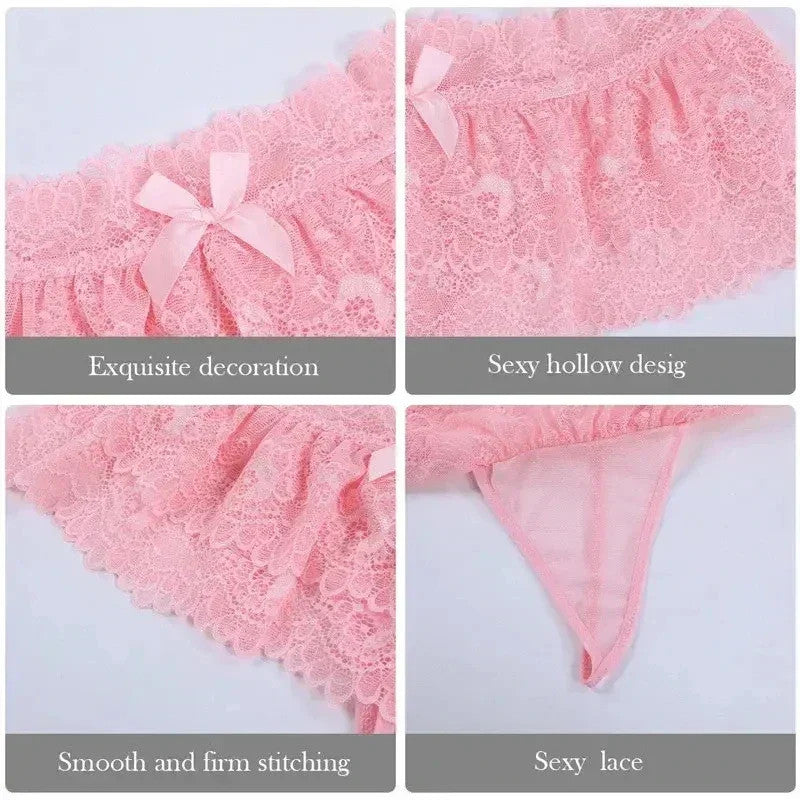 Ruffle Trim Lace Lingerie Briefs Lolita Pink White Black