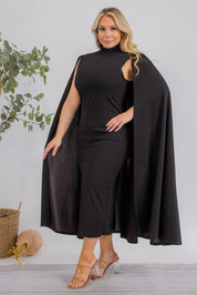 The Stella Cape Plus Size Midi Dress - Black
