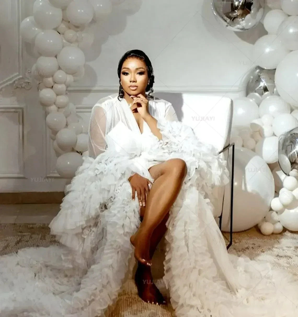 Dressing Gown Perspective Sheer Skirt Long Tulle Robe Puffy