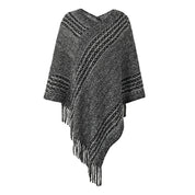 Striped Cape Fringed Shawl  S