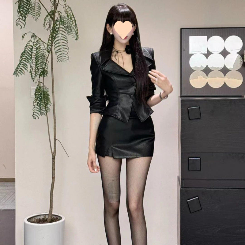 Black Waist Tight Long Sleeve Coat
