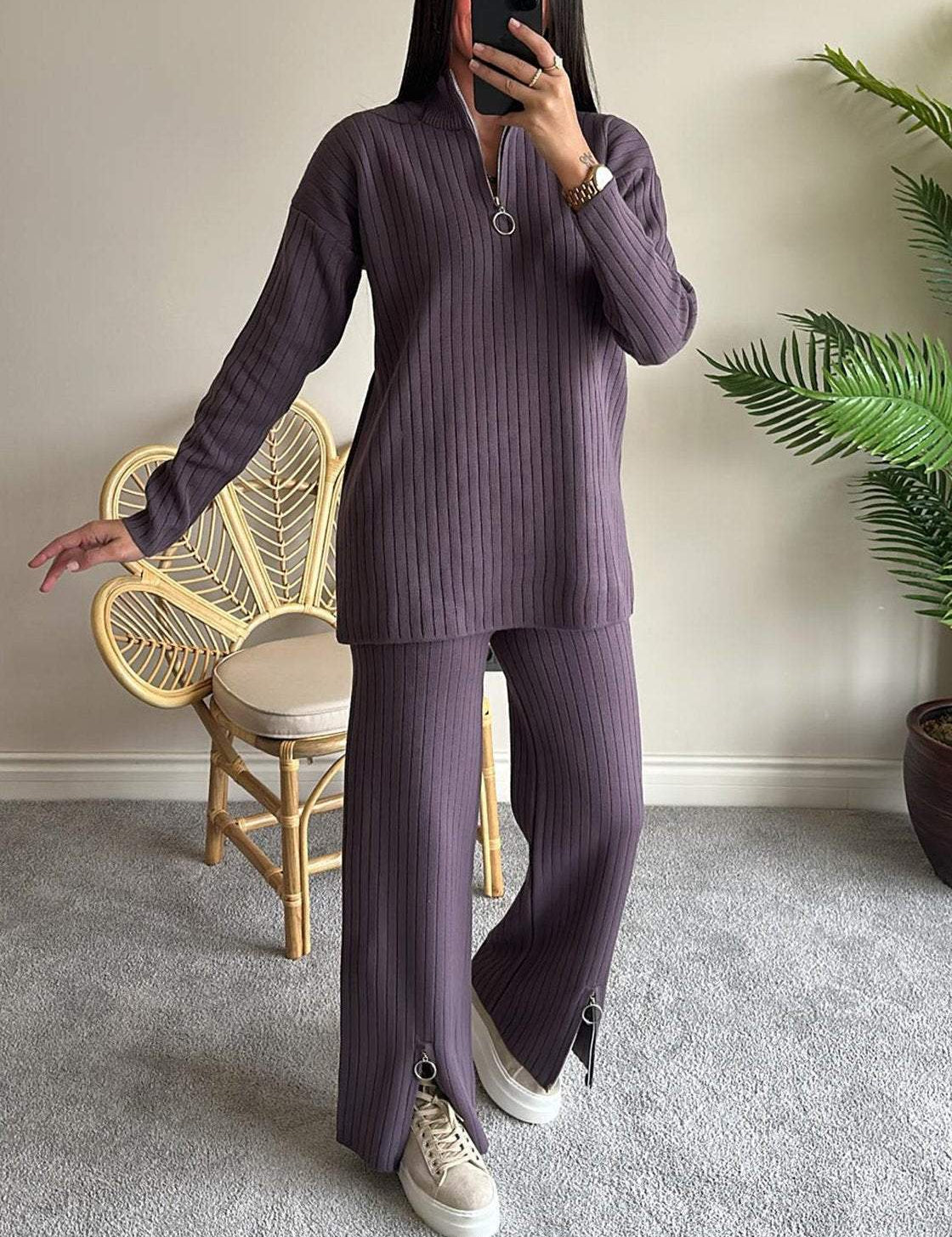 High Neck Ribbed Two-piece Set