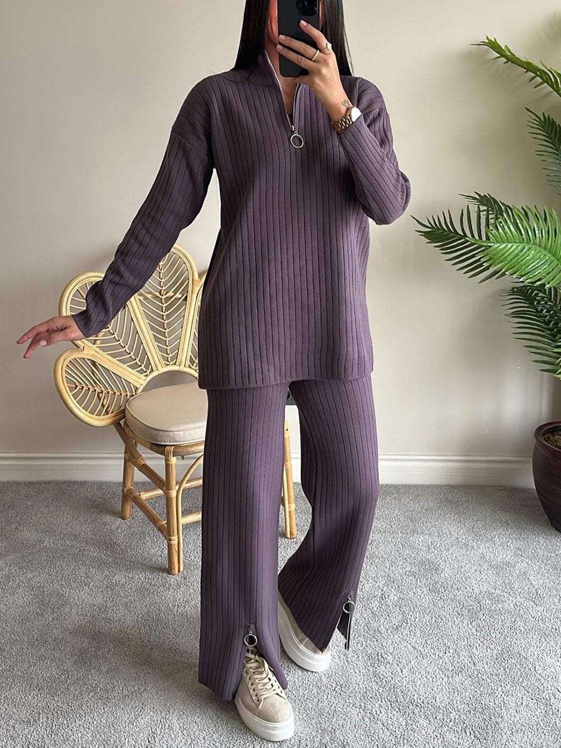 High Neck Ribbed Two-piece Set