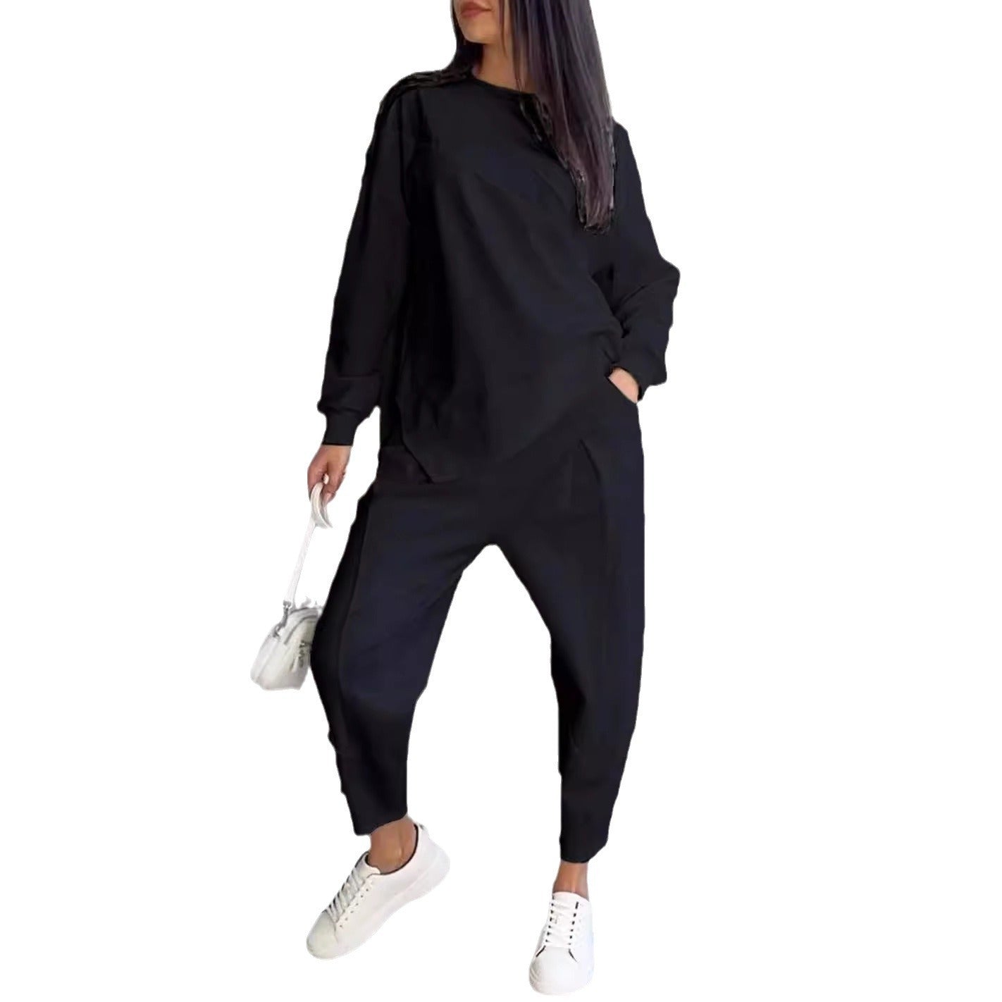 Round Neck Loose And Irregular Long-sleeve Sweater Set