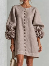 Full Size 3D Floral Sleeve Round Neck Dress Plus Size