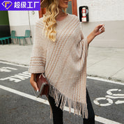 Striped Cape Fringed Shawl  S