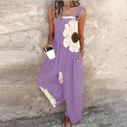 Vintage Print Loose Sleeveless Jumpsuit