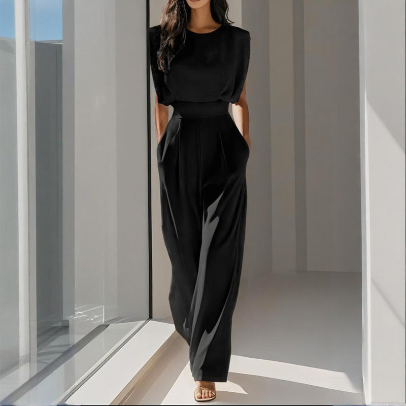 Round Neck Short Sleeve Wide-Leg Jumpsuit