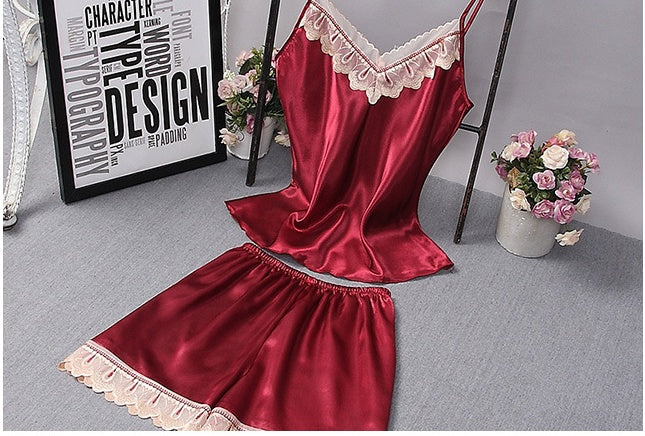 Satin Lace Trim Four Piece Set