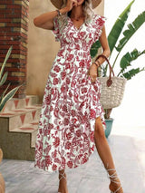 Floral Print Ruffle Sleeve Midi Dress
