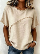 Full Size Frayed Hem Short Sleeve Top Plus Size