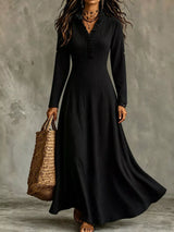 Full Size Frill V-Neck Long Sleeve Maxi Dress Plus Size
