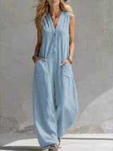 Full Size V-Neck Sleeveless Wide-Leg Jumpsuit Plus Size