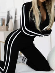 Full Size Stripe Zip-Front Long Sleeve Jumpsuit Plus Size