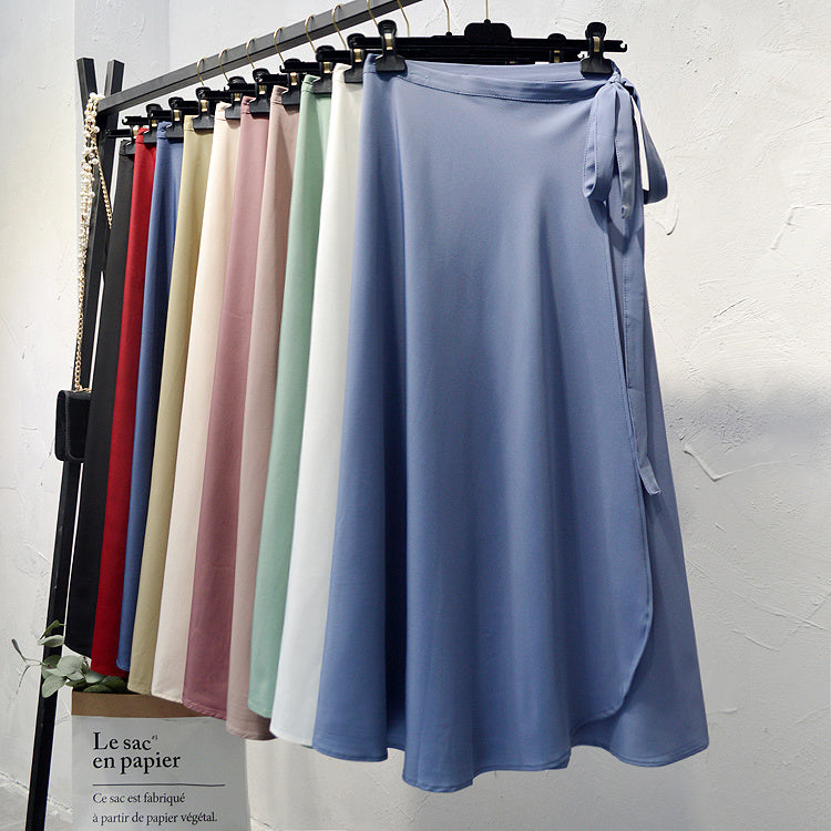 Lace-up high-waist chiffon one-piece skirt