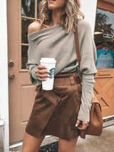 Full Size One-Shoulder Ribbed Sweater Plus Size