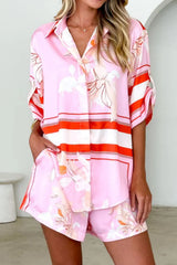 Printed Collared Neck Top and Shorts Set