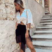 European and American autumn velvet fringed skirt