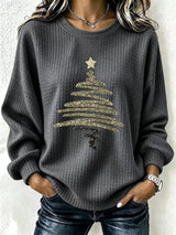 Full Size  Festive Christmas Tree Graphic Ribbed Sweatshirt Plus Size