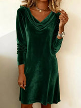 Velvet Cowl Neck Long Sleeve Mini Dress