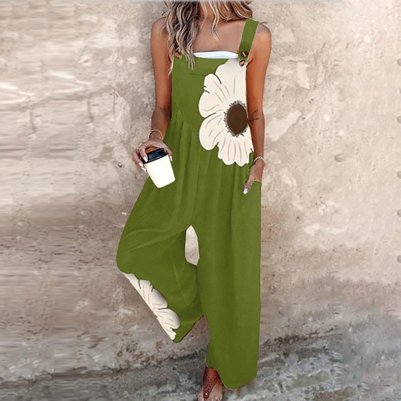 Vintage Print Loose Sleeveless Jumpsuit
