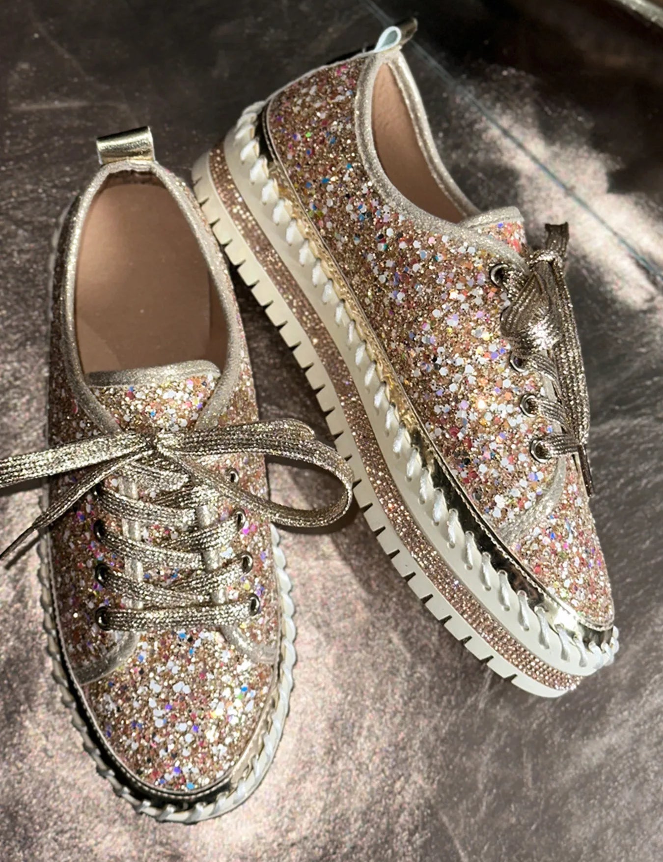 Lace Up Round Toe Platform Sneakers