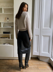 French Style Split Hem Faux Leather Skirt