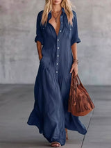 Full Size Button-Down Maxi Shirt Dress with Pockets Plus Size