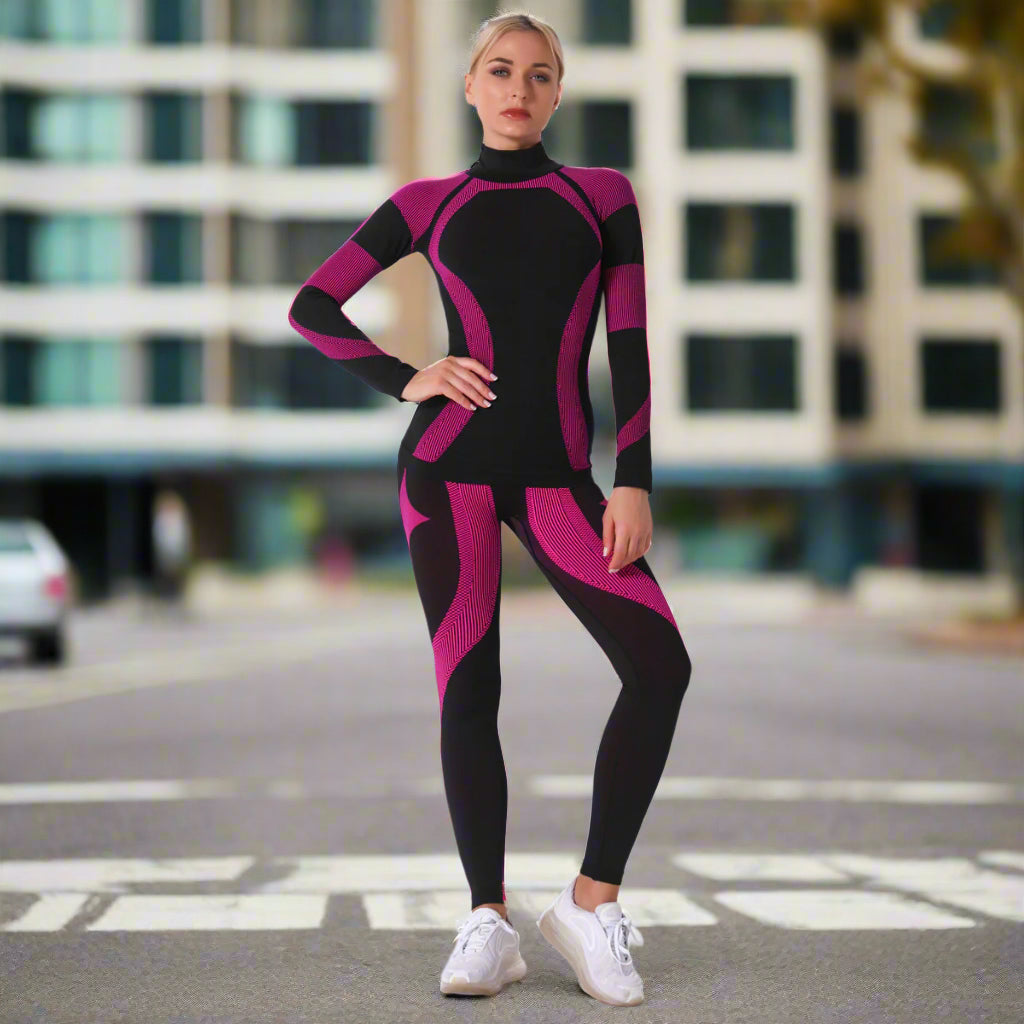 Stripes in Motion - Striped Sports Wear Long Sleeve Two-piece Set
