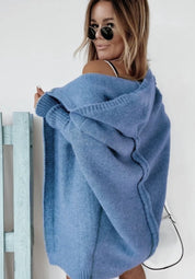 Knitted Hooded Cardigan With Batwing Sleeve
