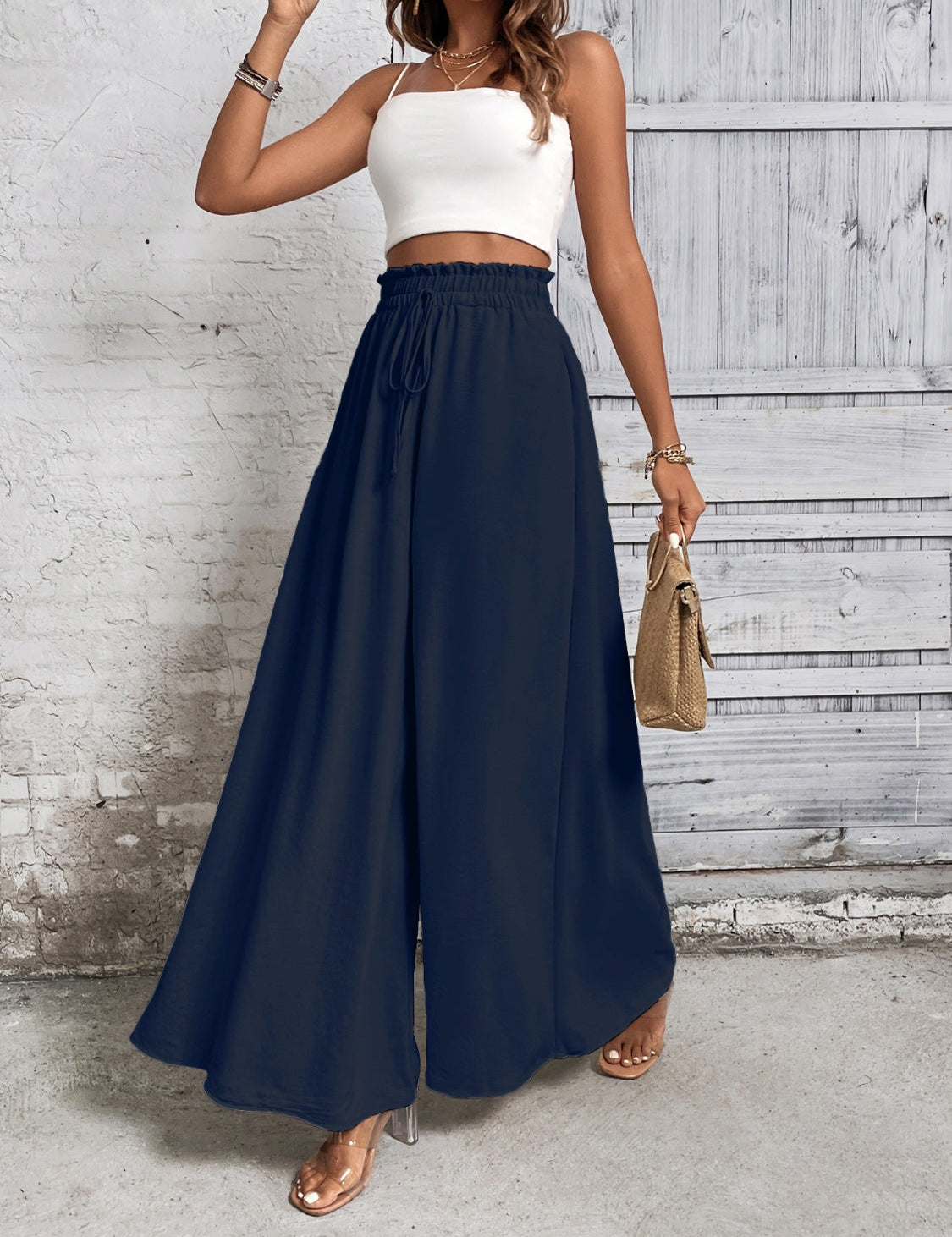 Tied High Waist Wide Leg Pants