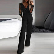 V-Neck Straight Leg Jumpsuit