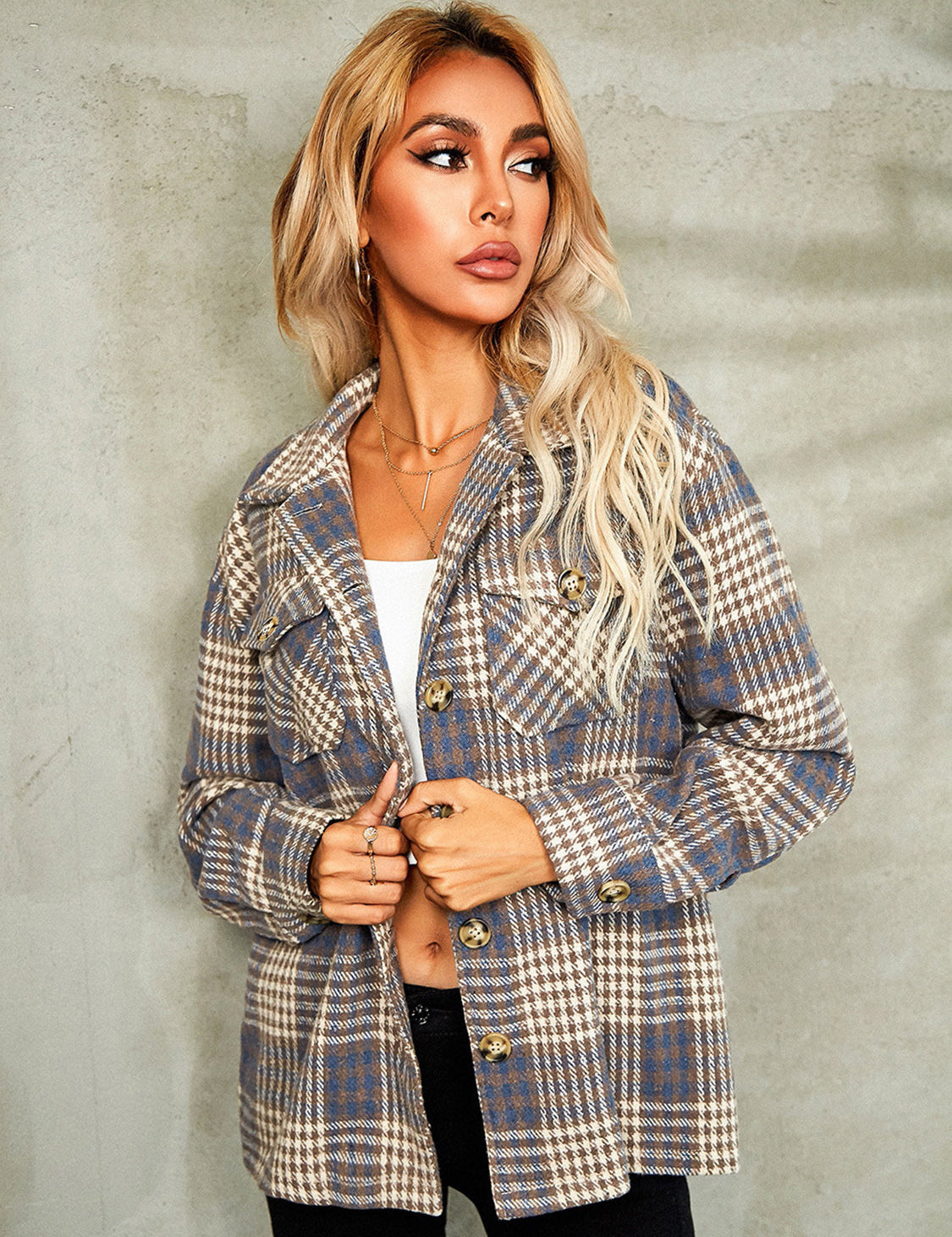 Plaid Button Down Collared Jacket