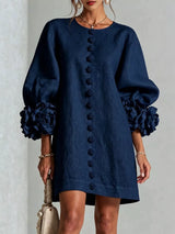 Full Size 3D Floral Sleeve Round Neck Dress Plus Size