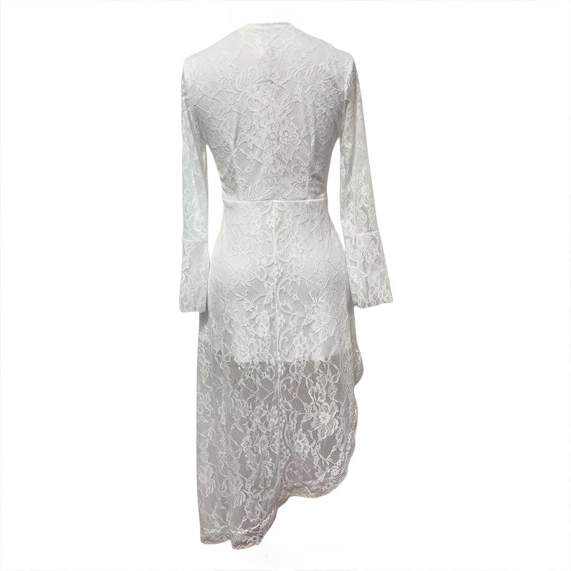 Bohemian Style  Deep V-Neck Long Sleeve Lace Dress